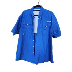 Columbia PFG Mens Blue Short Sleeve Vented Fishing Shirt Size L Nylon